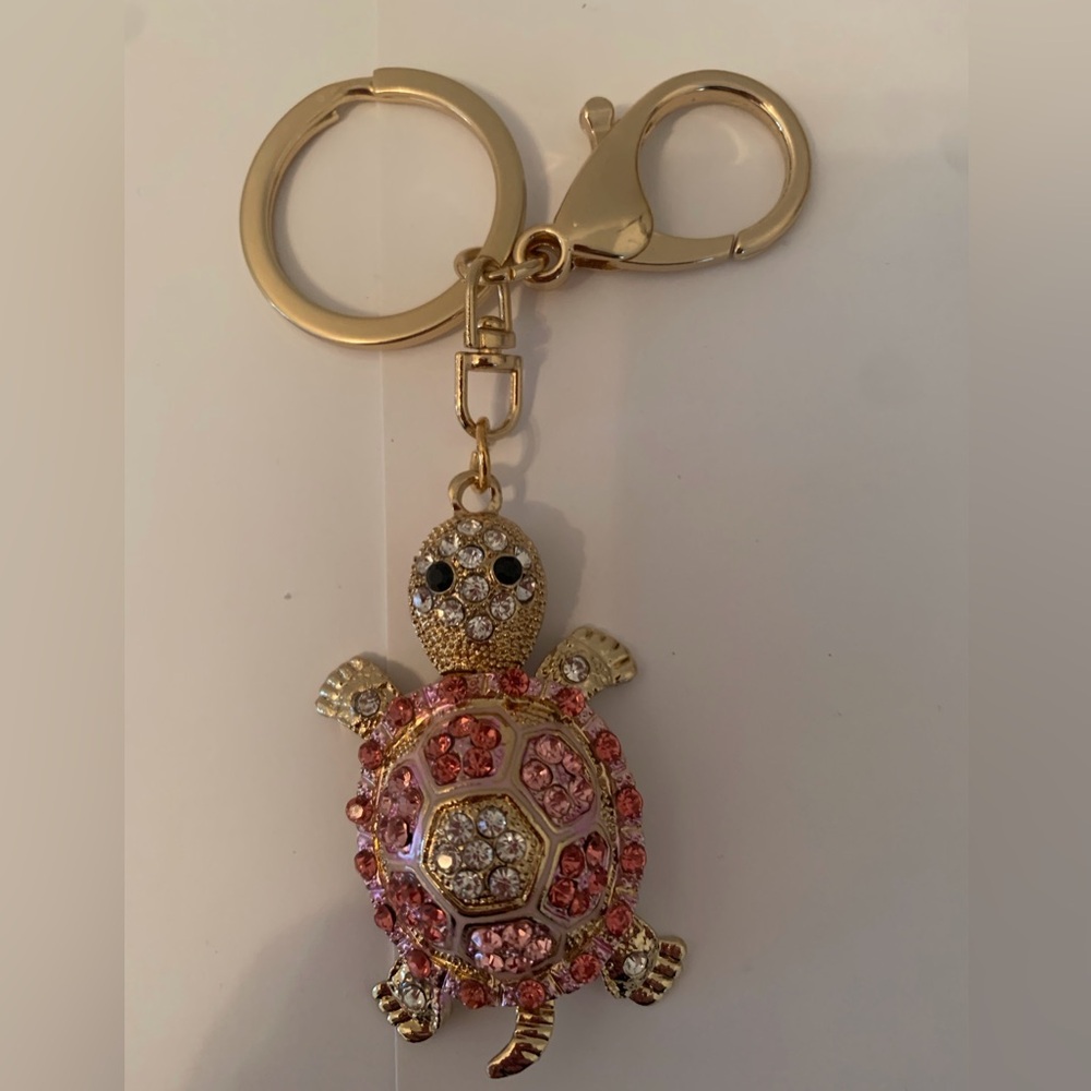 Gold and Pink Turtle Keychain or purse Charm